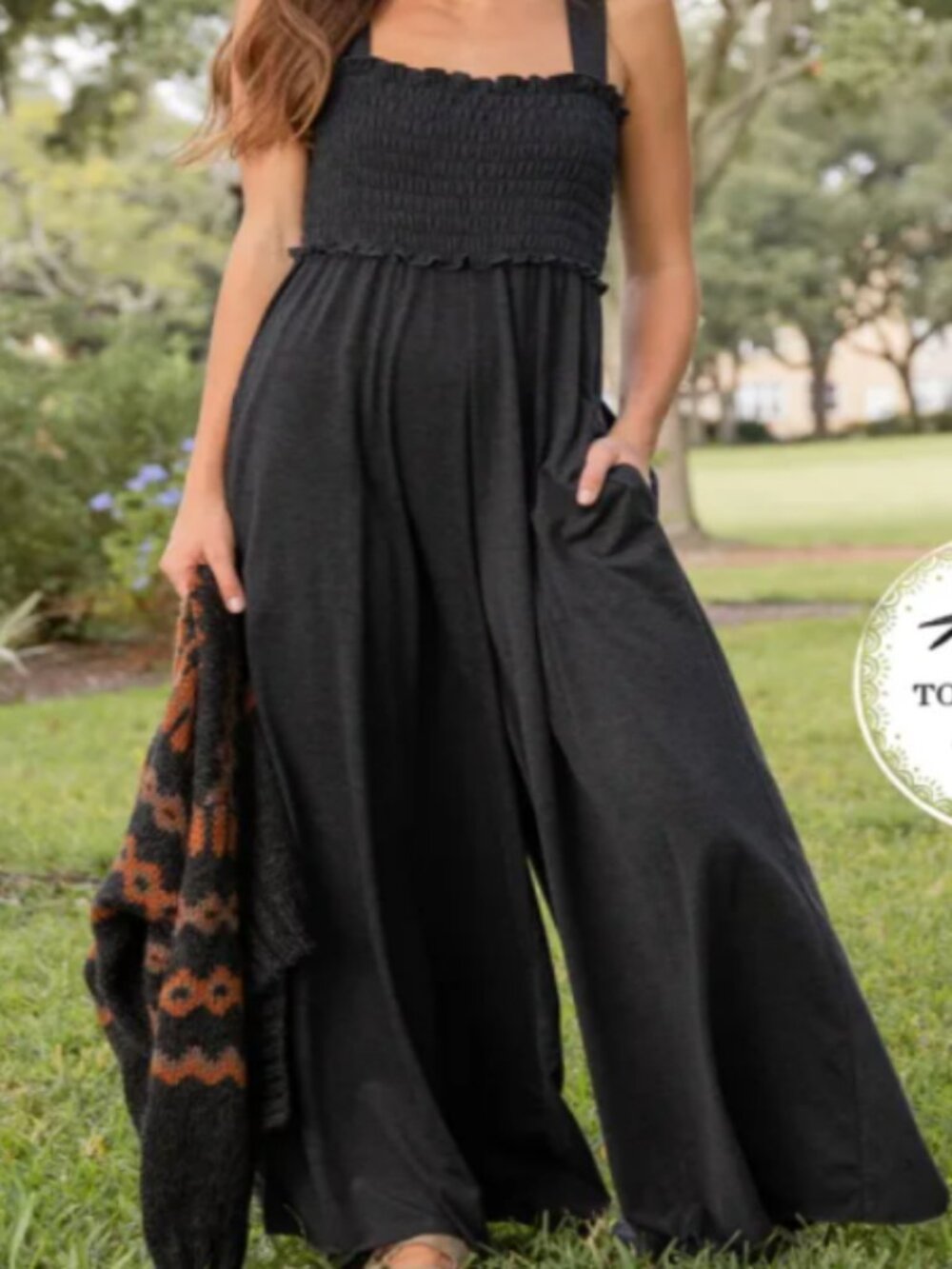Natural Life Harper Knit Wide Leg Jumpsuit Charcoal M